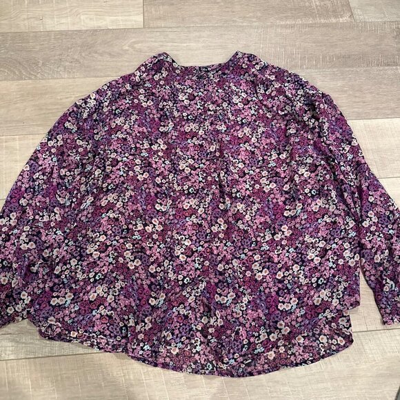 LANE BRYANT WOMENS SIZE 28 FLORAL SHEER LONG SLEEVE BLOUSE SHIRT - Picture 1 of 7